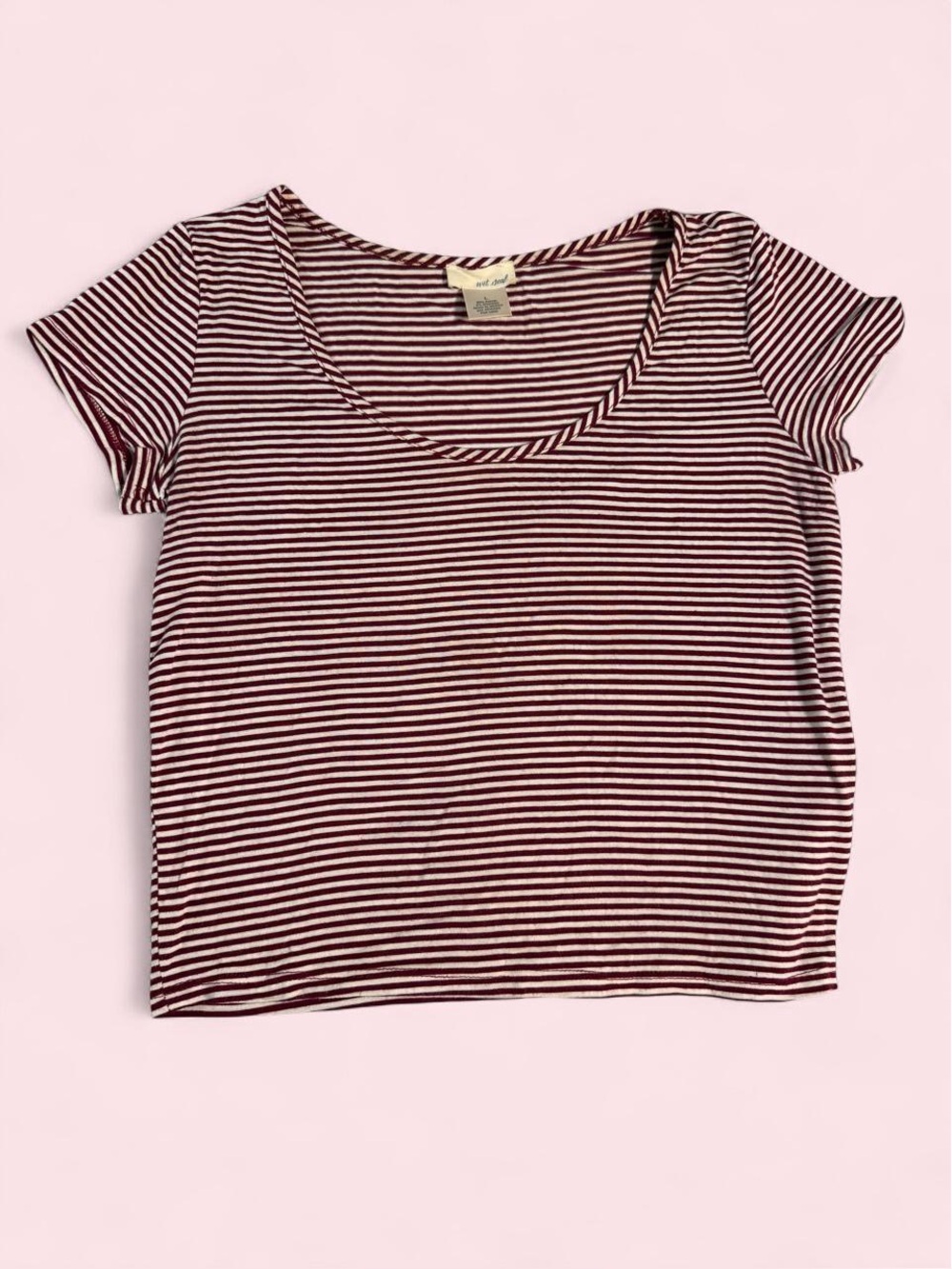 Vintage Wet Seal Scoop Neck Women Fall Layering Grunge Tee - Burgundy and White